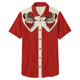 Flip collar short sleeved printed shirt翻领系扣短袖印花衬衣
