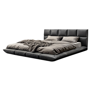 JORDON意式极简真皮床主卧大床黑色双人床2米现代轻奢高级感婚床