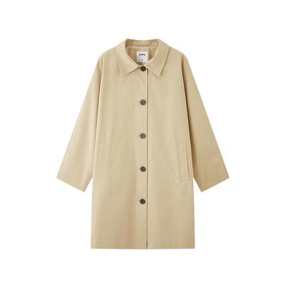 三福卡其色外套女2026新款春季格子内里宽松中长款风衣女装516782