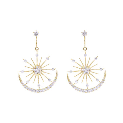 韩国轻奢S925银针星月锆石耳环