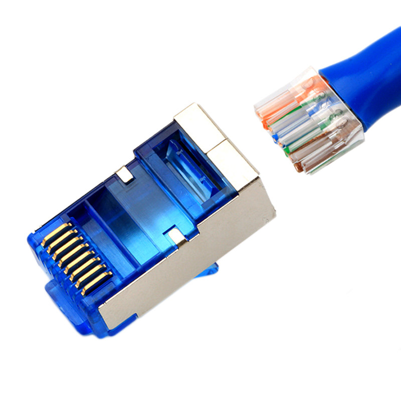 镀金50U铜壳CAT6两件式千兆超6六类水晶头网线连接器水晶头包邮