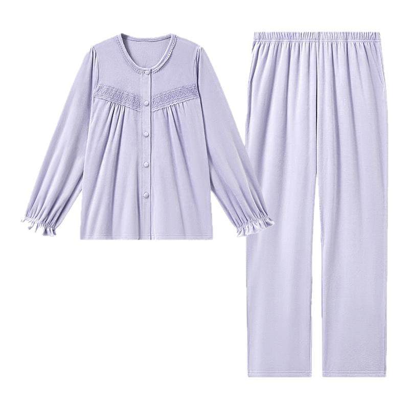 兰卓丽水晶绒家居服蕾丝拼款睡衣