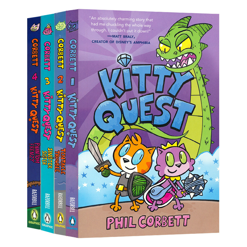Kitty Quest 猫咪奇遇记 Tentacle Trouble Sinister Sister Phantom Frenzy 魔法冒险 幽默搞笑 全彩漫画书 4册 英文原版进口