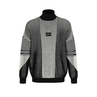 WARNINGLIGHT 条纹设计高领提花经典百搭黑白毛衣针织衫