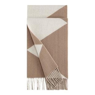 万事利秋冬新款色块绵羊毛围巾节日送长辈保暖披肩围脖-时光奇域