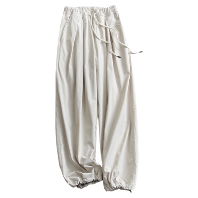 纯色松紧腰加绒内里宽松休闲裤女