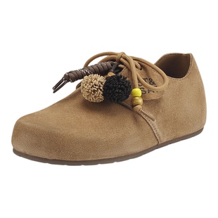 星期六复古真皮厚底勃肯鞋女鞋2025新款软底豆豆鞋懒人一脚蹬单鞋