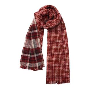 Unvesno (UN)  冬季潮牌红色格子英伦百搭流苏保暖围巾