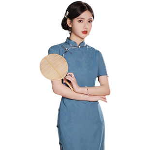 古法全开襟1930曳地长款旗袍民国四分袖一片式平裁少女连衣裙优雅