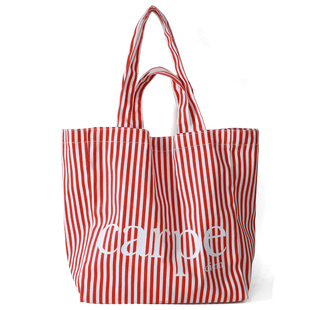 大容量红色条纹托特包包女夏季休闲两用单肩帆布包学生上课布袋潮