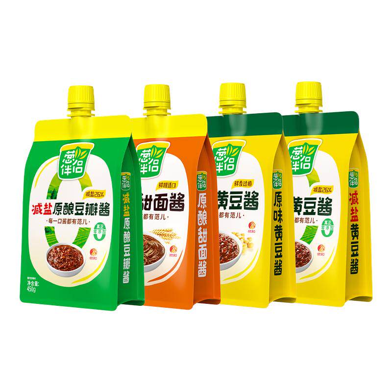 欣和葱伴侣减盐原酿豆瓣酱甜面酱黄豆酱鲜香调味酱料挤挤装450g