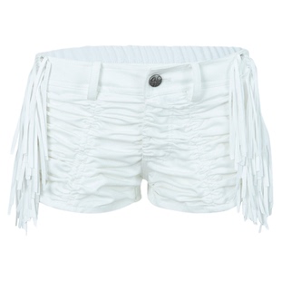 DoublePunch春夏原创抽褶可拆卸波嬉风流苏微弹面料低腰辣妹短裤