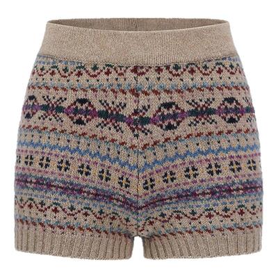 yeye by b.Fleurs新款法式复古风九色费尔岛提花修身百搭针织短裤