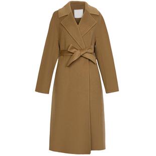 XG雪歌复古驼色长袖毛呢外套时尚冬季新款长款山羊绒绵羊毛大衣女