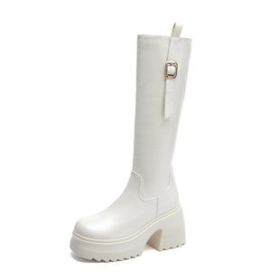 真皮10cm增高跟长靴女秋冬2025年新款小个子不过膝高筒骑士靴显瘦