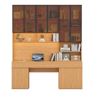 定制全实木书桌玻璃书架橡木一体书柜儿童学习小户型胡桃木电脑桌