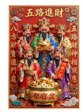 2026年新款5d钻石画五路财神爷大幅旺宅招财满粘砖贴钻十字绣客厅