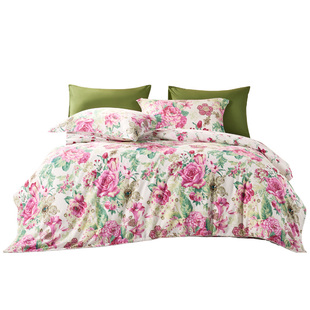 富安娜家纺四件套纯棉全棉被套床单国风春夏季三件套床上用品套件