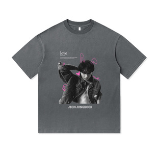田柾国BTS涂鸦风写真粉丝应援周边重磅纯棉T恤半袖杉情侣男女同款