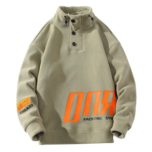 半高领青少年卫衣男2025新款秋冬加绒加厚初高中生学生打底衫大童