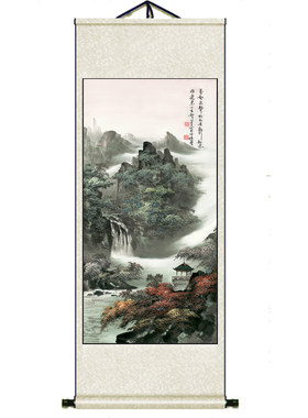 山水招财风水画卷轴国画客厅装饰