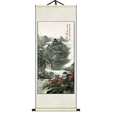 山水招财风水画卷轴国画客厅装饰