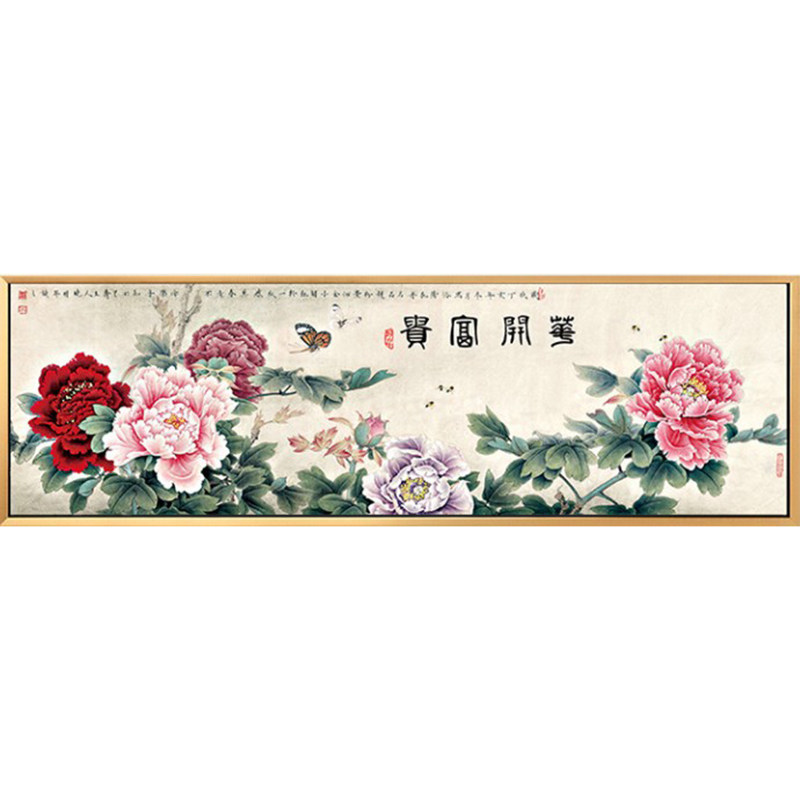 精准印花绣线客厅卧室床头牡丹花