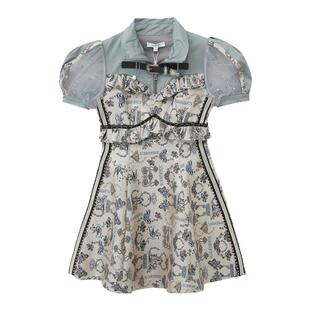 我爱露露LULUALWAYS秋季新款设计感拼接高腰木耳边连衣裙