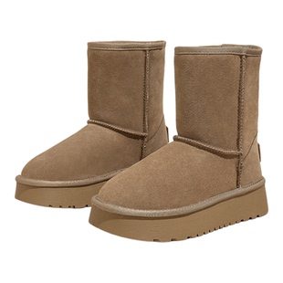 内增高雪地靴女款2025新款冬季中筒保暖厚底面包棉鞋加绒加厚棉靴