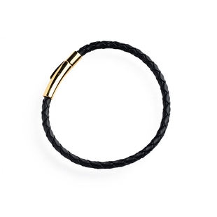 皮绳手链DIY可穿3D硬金替换黄金转运珠真皮编织粗手绳黑色半成品