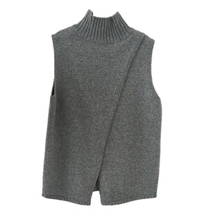 秋冬欧洲站欧货大码宽松中长款高领羊绒线马甲背心女外穿羊毛坎肩