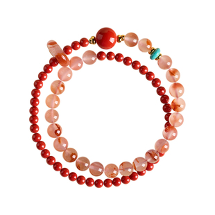 庆祥泰朱砂手串正品官方旗舰店女本命年礼物天然冰飘南红双圈手链