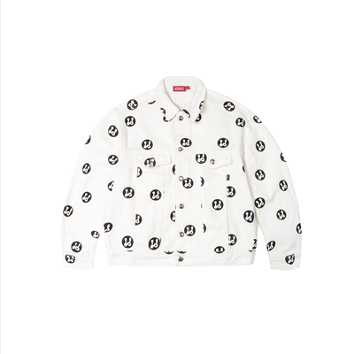 LDS白色蛮印花卡车司机牛仔夹克