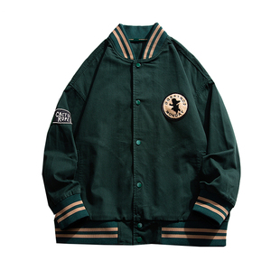 美式复古棒球服男宽松加肥加大码飞行员夹克日系cityboy外套潮牌