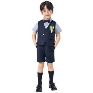 罗蒙男童西装套装夏小主持人西服花童礼服帅气英伦儿童走秀演出服