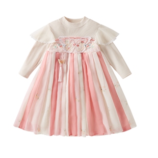 汉服女童春秋中大童国风连衣裙春装女宝宝唐装裙古风儿童裙子春季