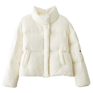 米白色立领小个子短款面包羽绒服女士2025年冬季独特绝美加厚外套