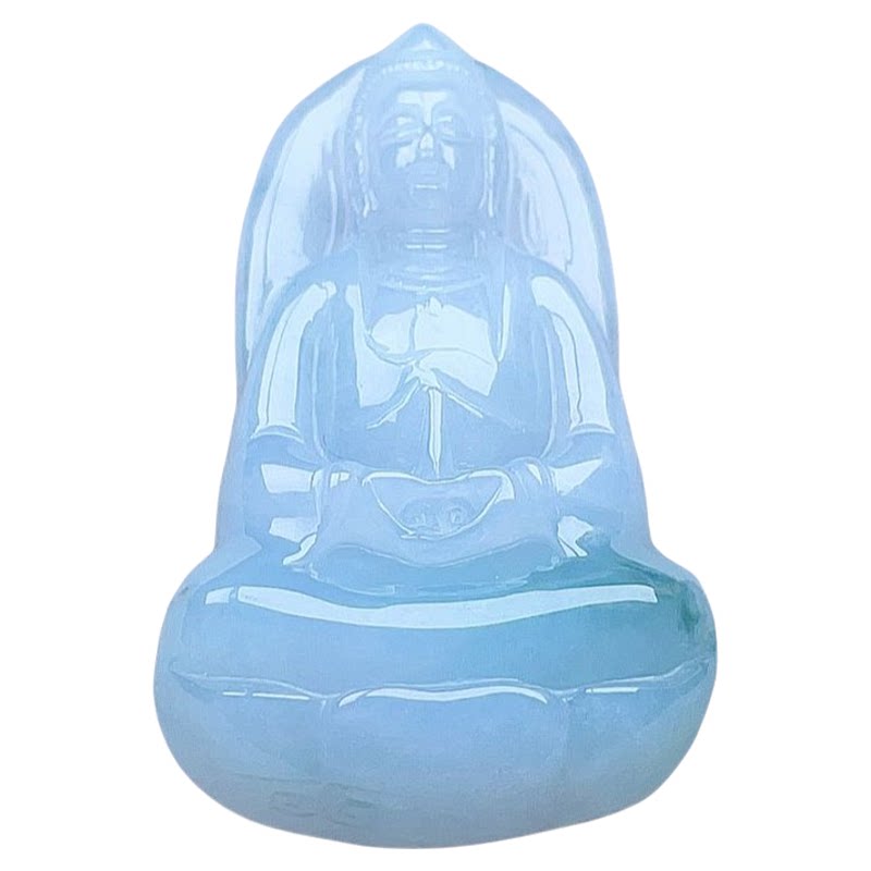 天然翡翠净瓶观音吊坠乳白飘花