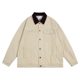 2025秋冬新款黄白色水洗夹克外套轻复古citywalk风百搭休闲上衣潮