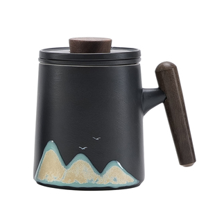 办公杯茶水分离杯陶瓷大容量带盖马克杯泡茶水杯高级礼品定制logo