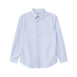 JODOLL乔顿男装长袖衬衫26年春商务修身小方格进口面料浅蓝衬衣