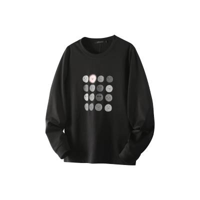 BBFER本依凡春款学院风长袖圆领T恤简约表情印花上衣女0501