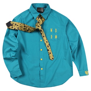 MEDM×咒术回战联名-七海建人字母刺绣休闲翻领衬衫潮流蓝色上衣