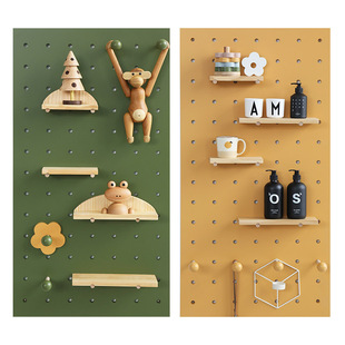 大木木家居北欧木质大孔洞洞板莫兰蒂色置物架层板收纳墙上置物架