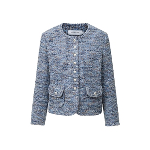 VGRASS维格娜丝高级花呢小香风珍珠扣圆领上衣秋冬新款短外套女