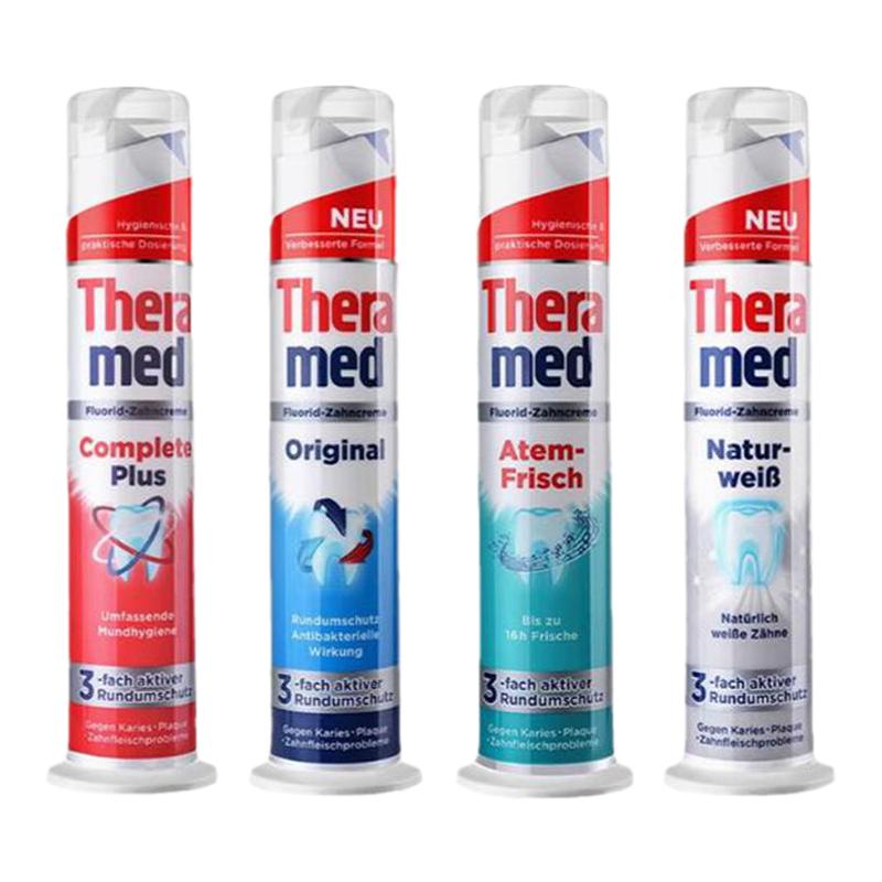 德国原装进口汉高立按压式Theramed牙膏去牙垢去口臭清新亮白