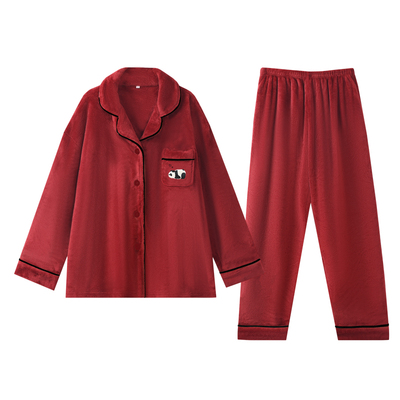 思馨坊情侣珊瑚绒红色结婚睡衣冬