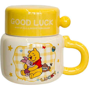 小熊维尼陶瓷水杯带盖大容量马克杯高颜值可爱风情侣专用水壶杯子