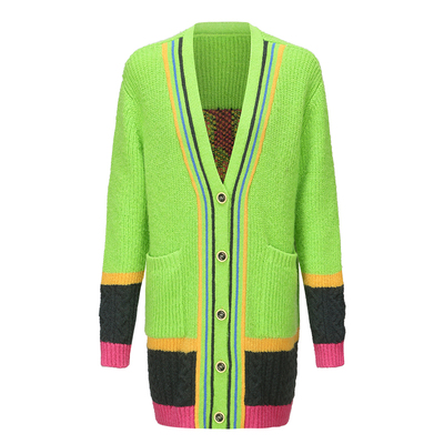 tanni撞色趣味涂鸦中长款针织衫