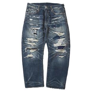 SONOFLOONG复古水洗破洞补丁做旧赤耳牛仔裤阿美咔叽牛王长裤RRL